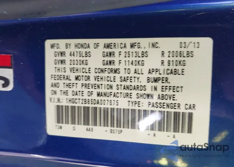 2013 Honda Accord Ex-L V-6 z USA, uszkodzony, nr VIN 1HGCT2B85DA007675